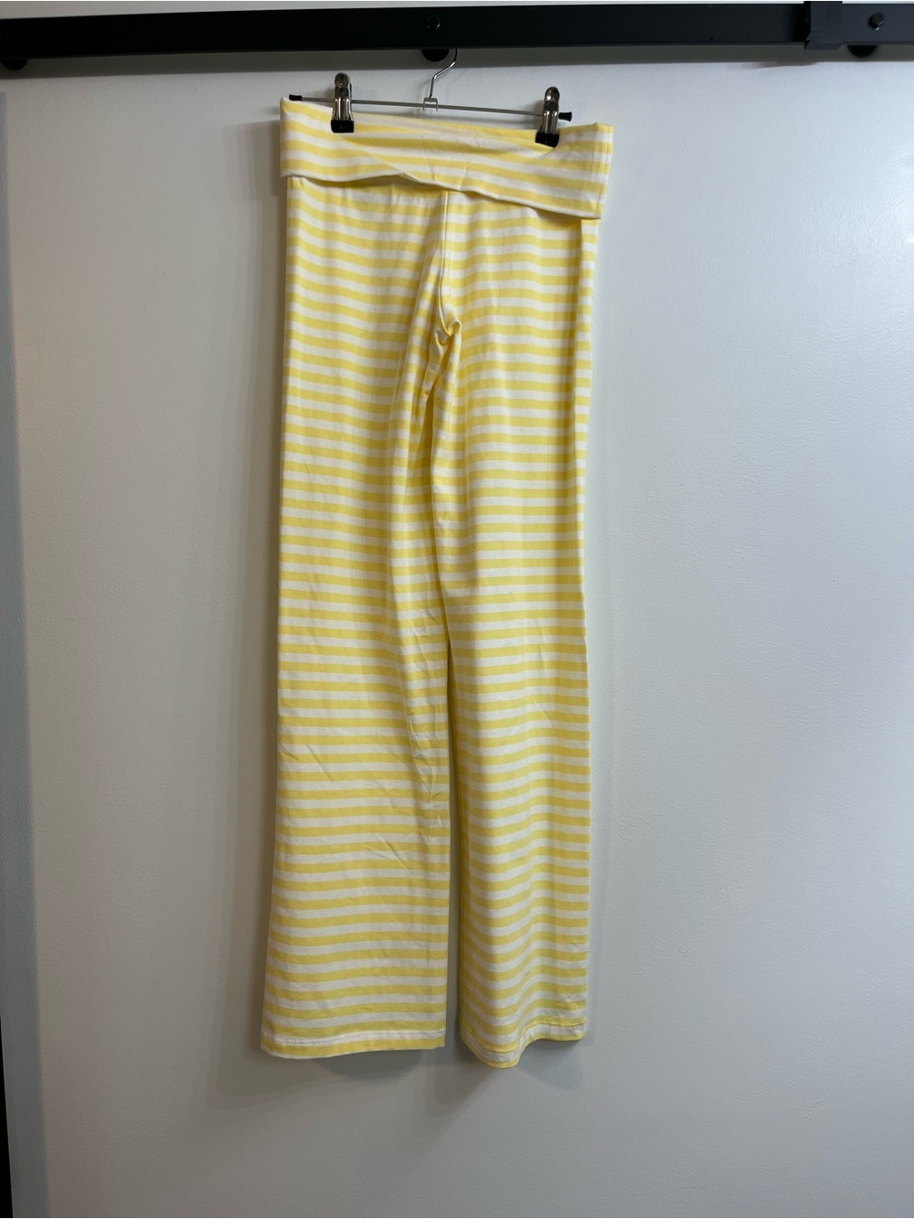 Yellow & White Stripe Fold-Over Waistband Pants